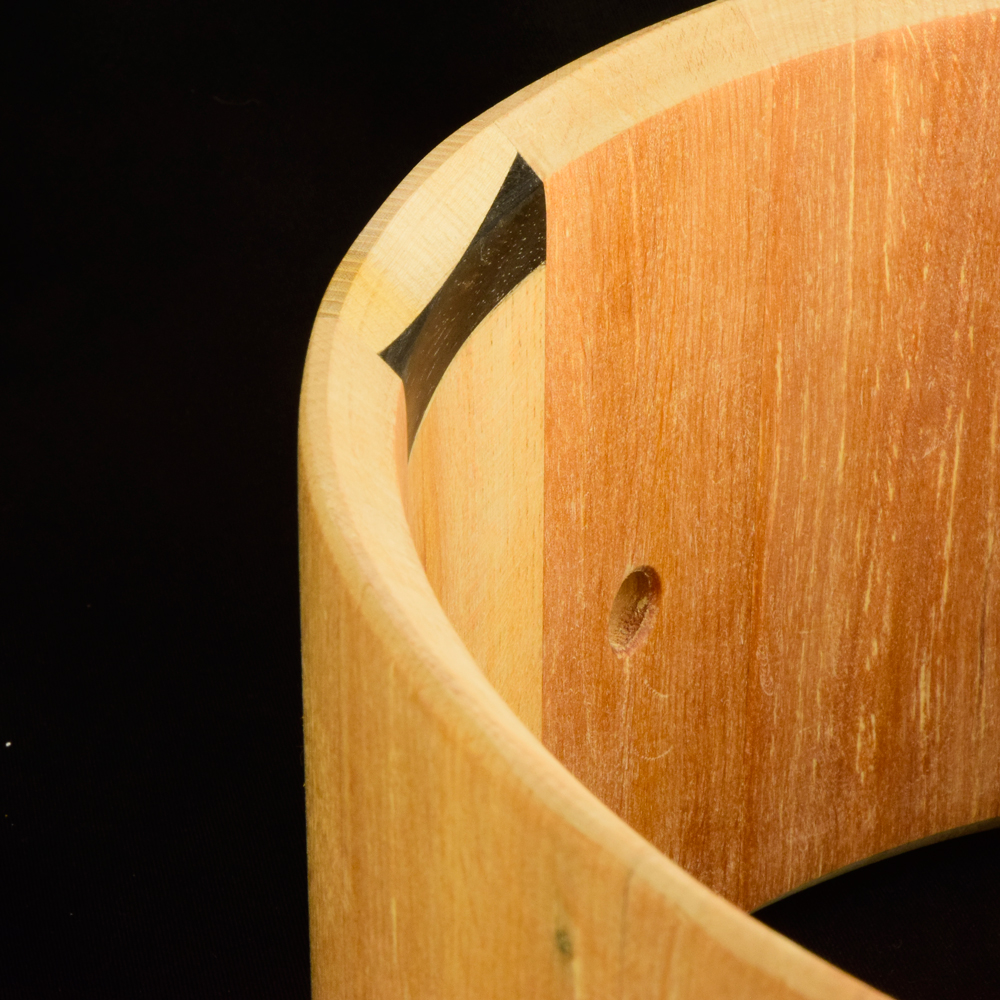 snare drum shell made from Alder wood staves