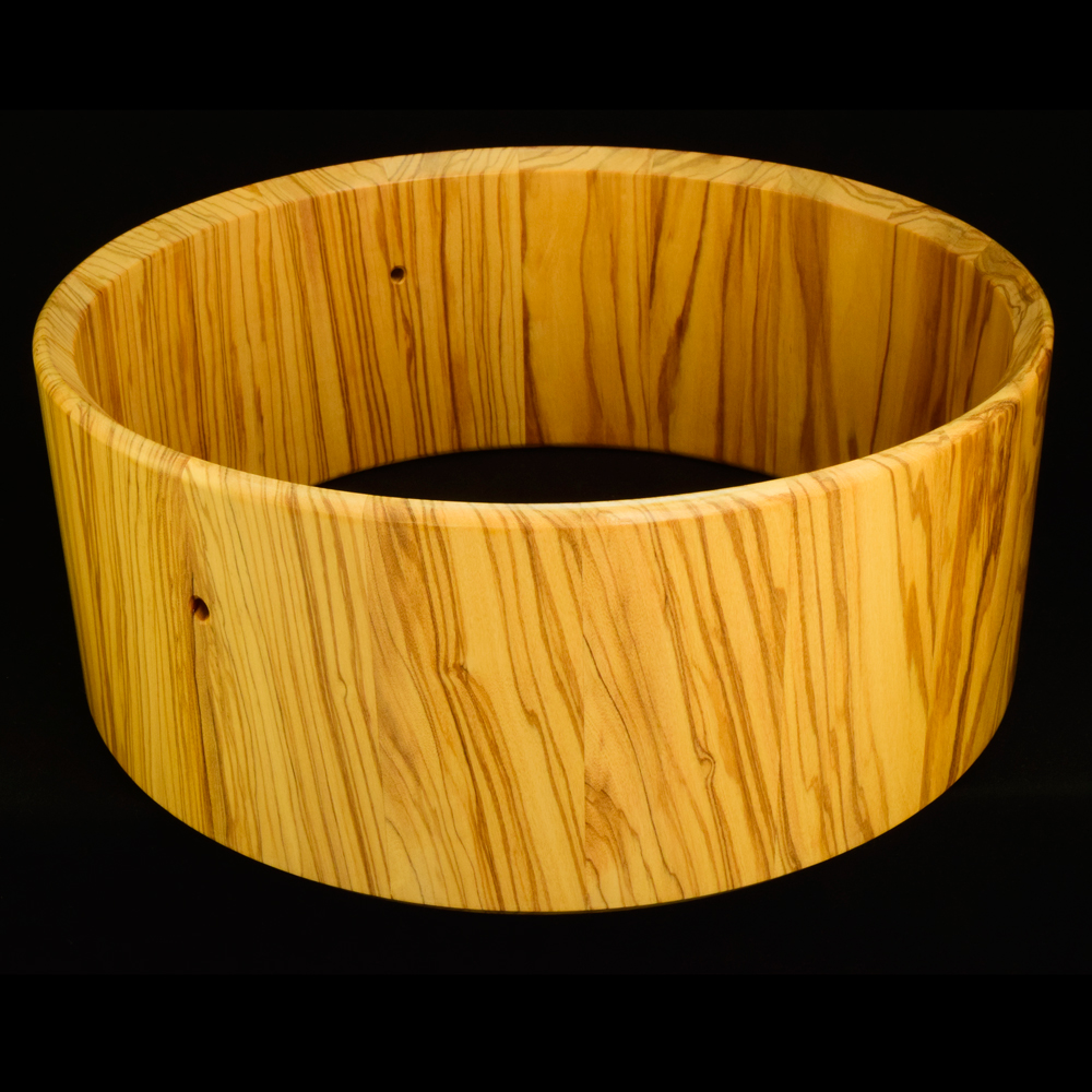Olivewood stave snare drum shell