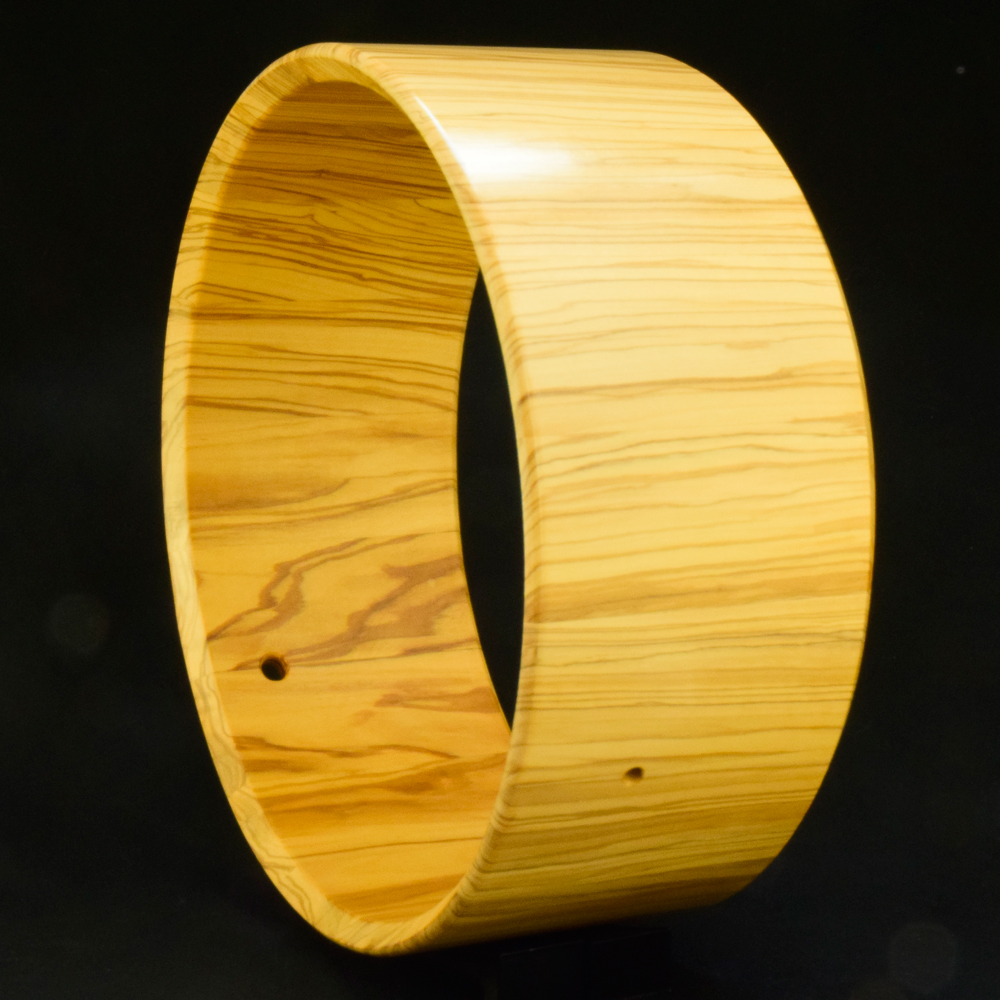 Olivewood stave snare drum shell