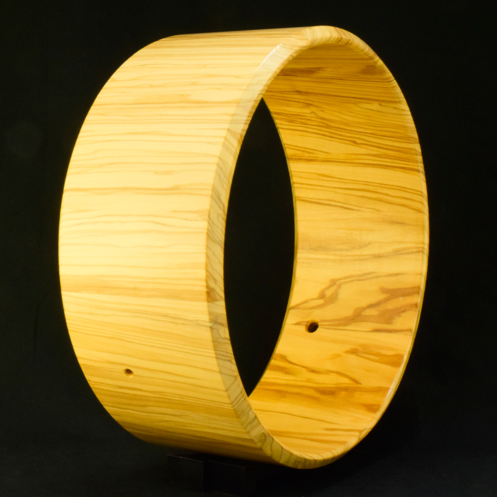 Olivewood stave snare drum shell