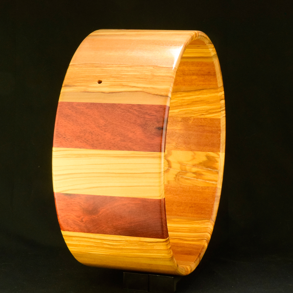 Olivewood, mahogany and bloodwood stave shell 14x6 inches