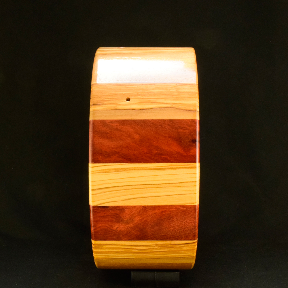 Olivewood, mahogany and bloodwood stave shell 14x6 inches