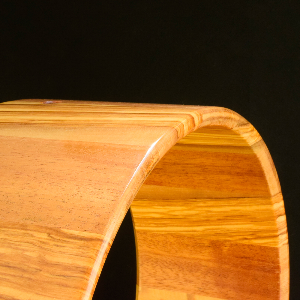 Olivewood, mahogany and bloodwood stave shell 14x6 inches