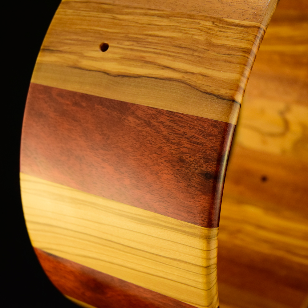Olivewood, mahogany and bloodwood stave shell 14x6 inches